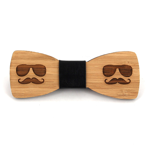 Bamboo Bow Tie with Glasses and Mustache