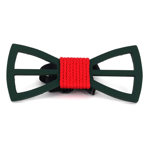 Hollow Bamboo Green Bow Tie with Red Cord