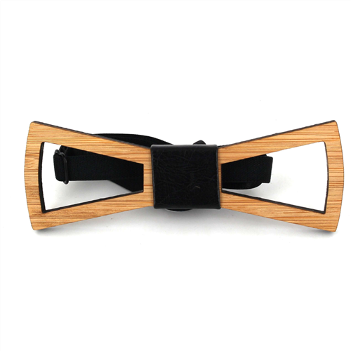 Hollow Bamboo and Leather Bow Tie