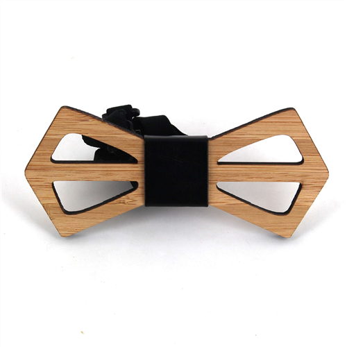 Hollow Bamboo and Leather Bow Tie