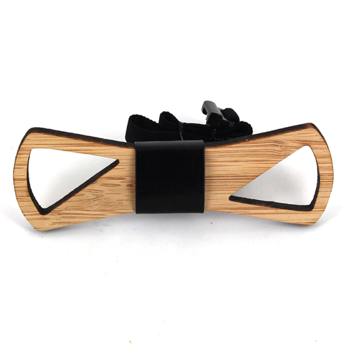 Hollow Bamboo and Leather Bow Tie