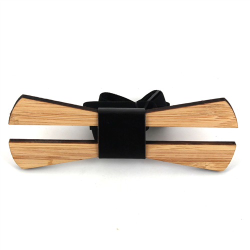 Hollow Bamboo and Leather Bow Tie