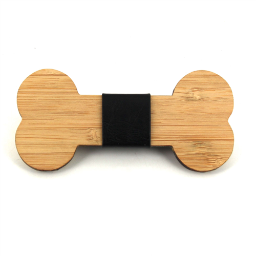 Bamboo Bone and Leather Bow Tie