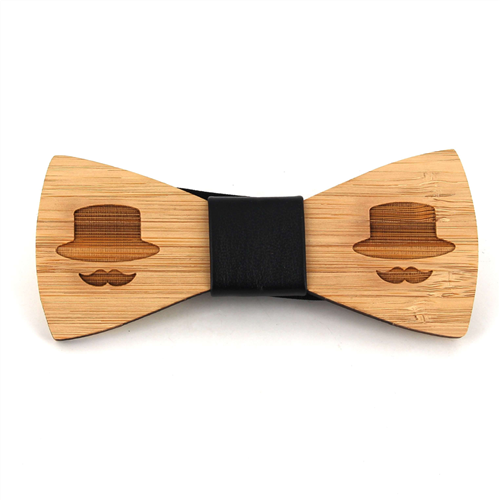 Bamboo Bow Tie with Hat and Mustache