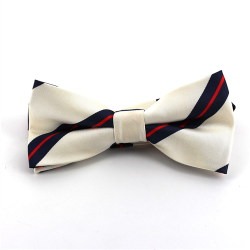 White Bow Tie with Blue and Red Stripes