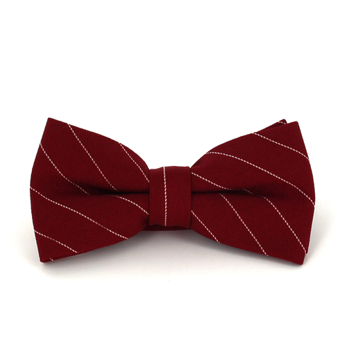 Burgundy Bow Tie with White Stripes
