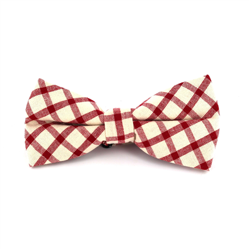 Beige and Red Checkered Bow Tie