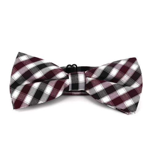 White, Black, and Burgundy Checkered Bow Tie