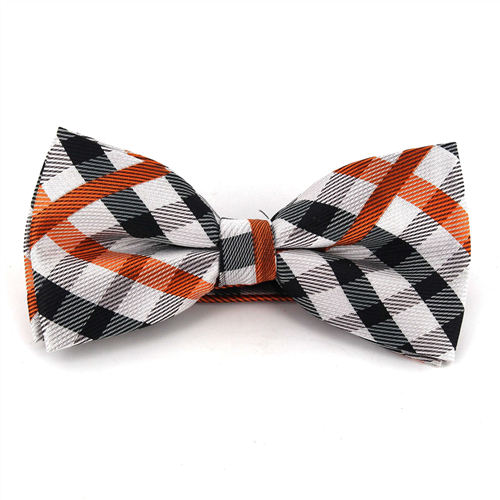 White, Black, and Orange Checkered Bow Tie