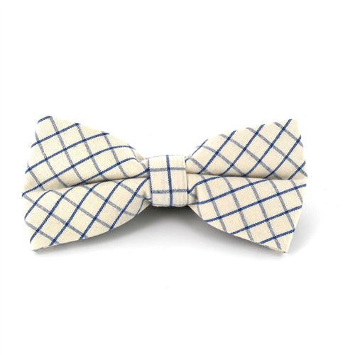 White and Blue Checkered Bow Tie