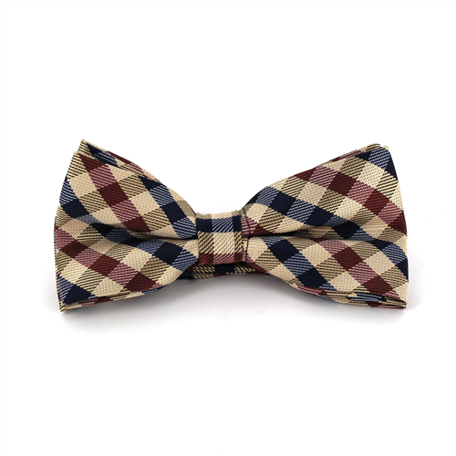 Golden, Burgundy, and Blue Checkered Bow Tie