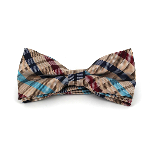 Golden, Burgundy, and Blue Checkered Bow Tie