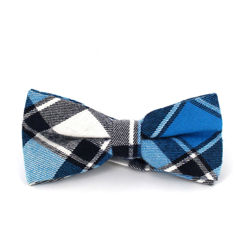 Blue and White Tartan Bow Tie