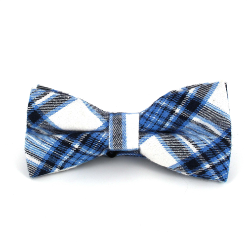 Blue and White Tartan Bow Tie