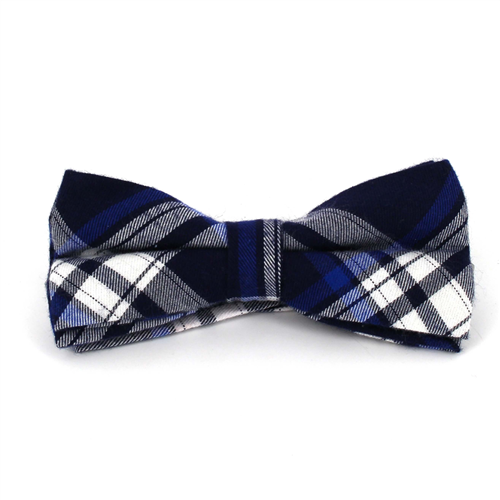 Blue and White Tartan Bow Tie