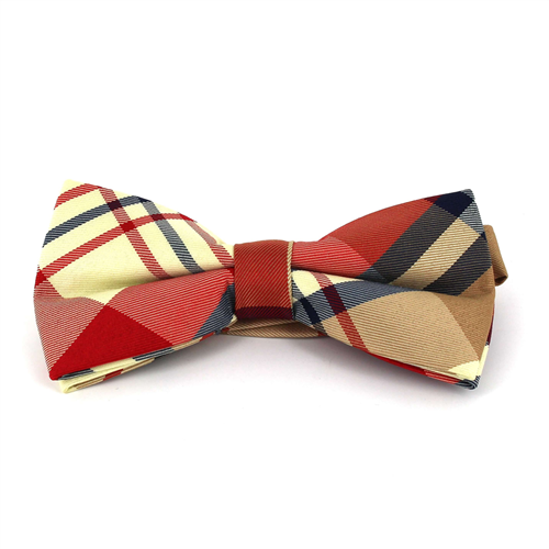 Red and Beige Tartan Bow Tie