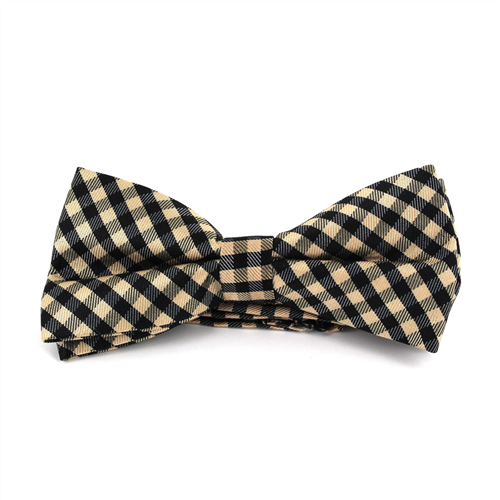 Beige and Black Gingham Bow Tie