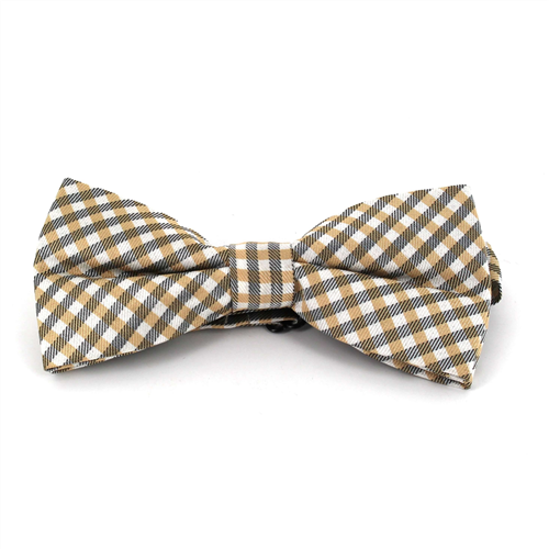 Golden and White Gingham Bow Tie