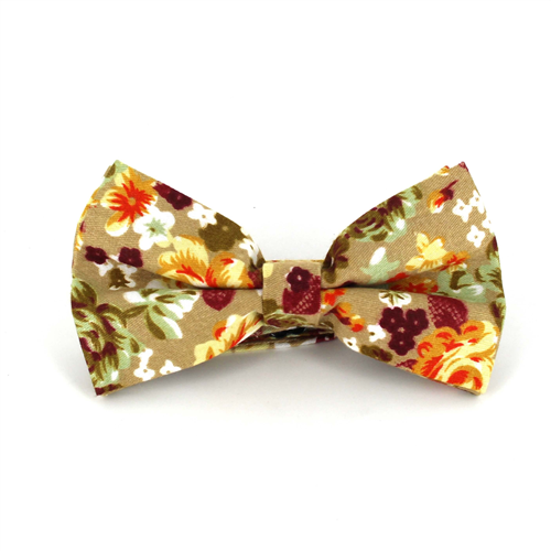 Beige Floral Bow Tie