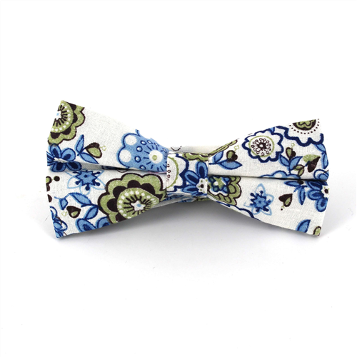 White and Blue Floral Bow Tie