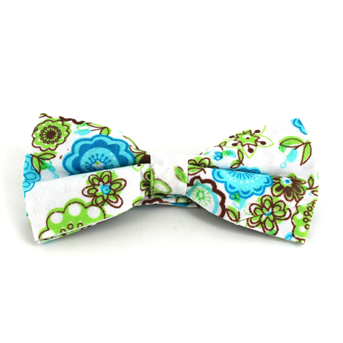 White and Light Blue Floral Bow Tie