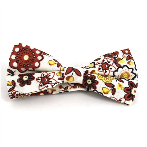 White and Brown Floral Bow Tie