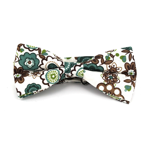 White and Green Floral Bow Tie