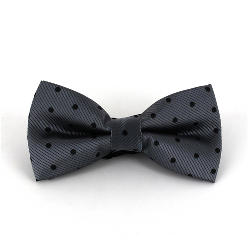 Grey Bow Tie with Black Polka Dots