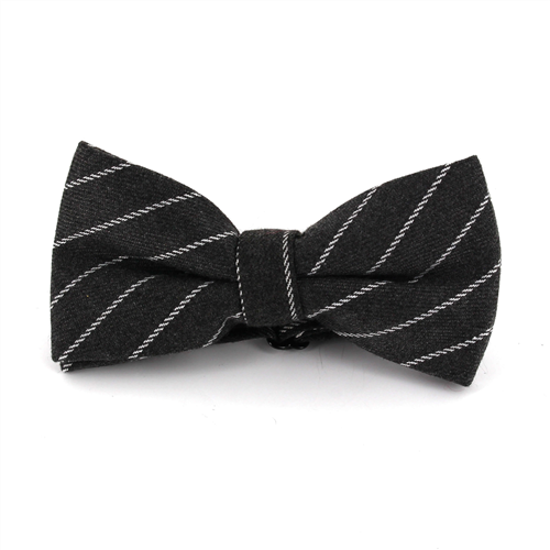 Grey Bow Tie with White Stripes