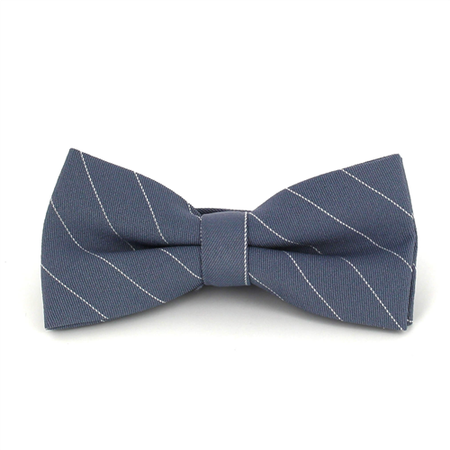 Grey Bow Tie with White Stripes