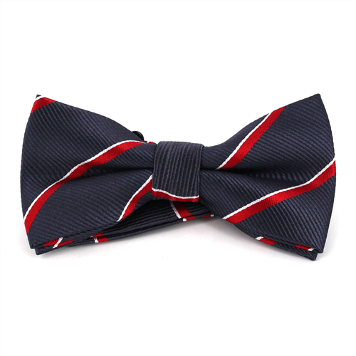 Grey Bow Tie with Red and White Stripes