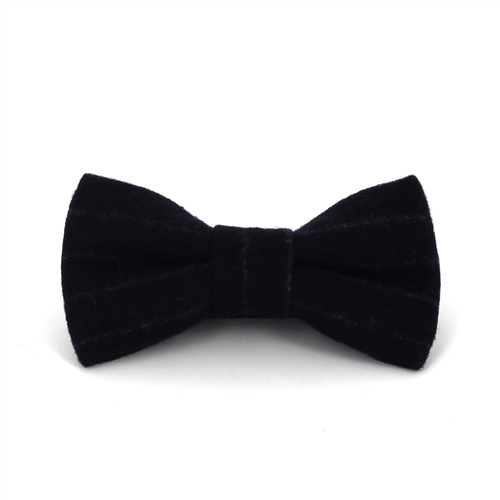 Dark Blue Wool Bow Tie with Grey Stripes