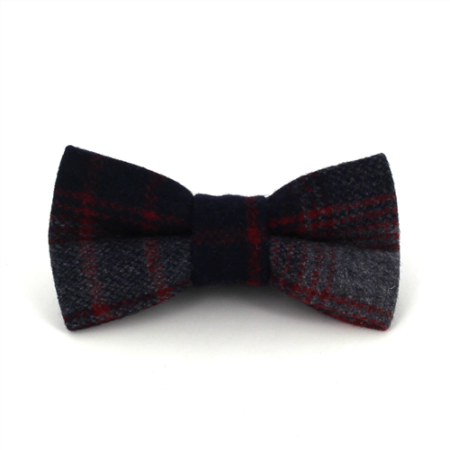 Grey and Red Checkered Wool Bow Tie