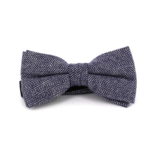 Midnight Blue Herringbone Wool Bow Tie