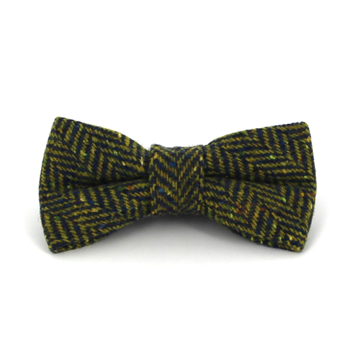 Blue and Yellow Herringbone Wool Bow Tie