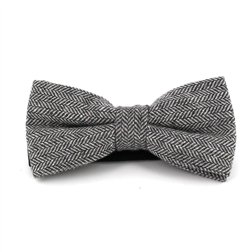 Grey Herringbone Wool Bow Tie