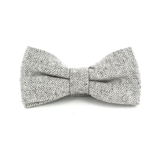 Light Grey Herringbone Wool Bow Tie