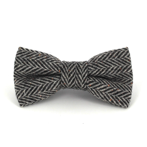 Grey and White Herringbone Wool Bow Tie