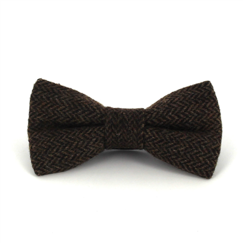 Brown Herringbone Wool Bow Tie