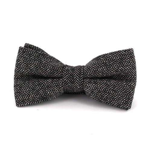 Black Herringbone Wool Bow Tie