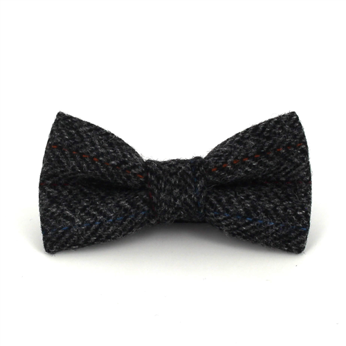Black and Grey Herringbone Wool Bow Tie