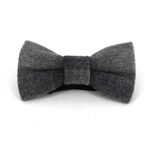 Grey Solid Wool Bow Tie