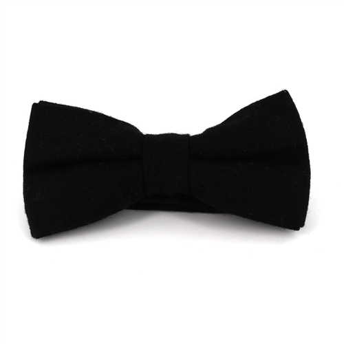 Black Solid Wool Bow Tie