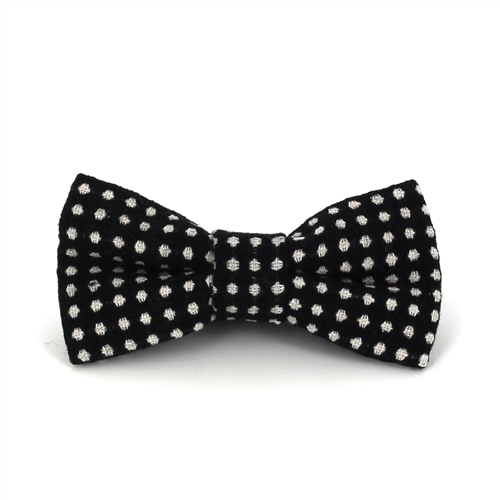 Black Wool Bow Tie with White Polka Dots
