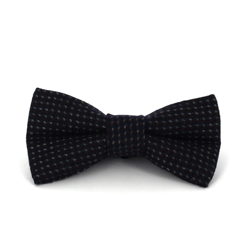 Black Wool Bow Tie with Grey and Red Polka Dots