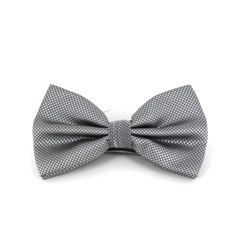 Light Grey Checkered Solid Bow Tie