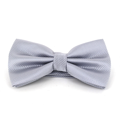 Silver Checkered Solid Bow Tie