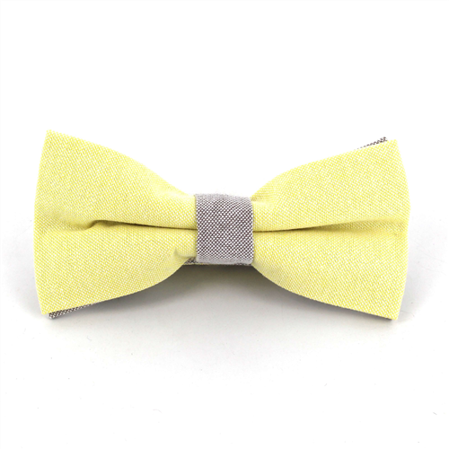 Solid Yellow and Gray Oxford Bow Tie