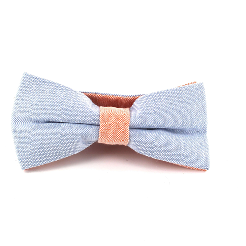 Solid Light Blue and Orange Oxford Bow Tie