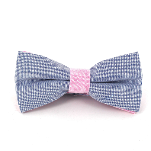 Solid Oxford Blue and Pink Bow Tie